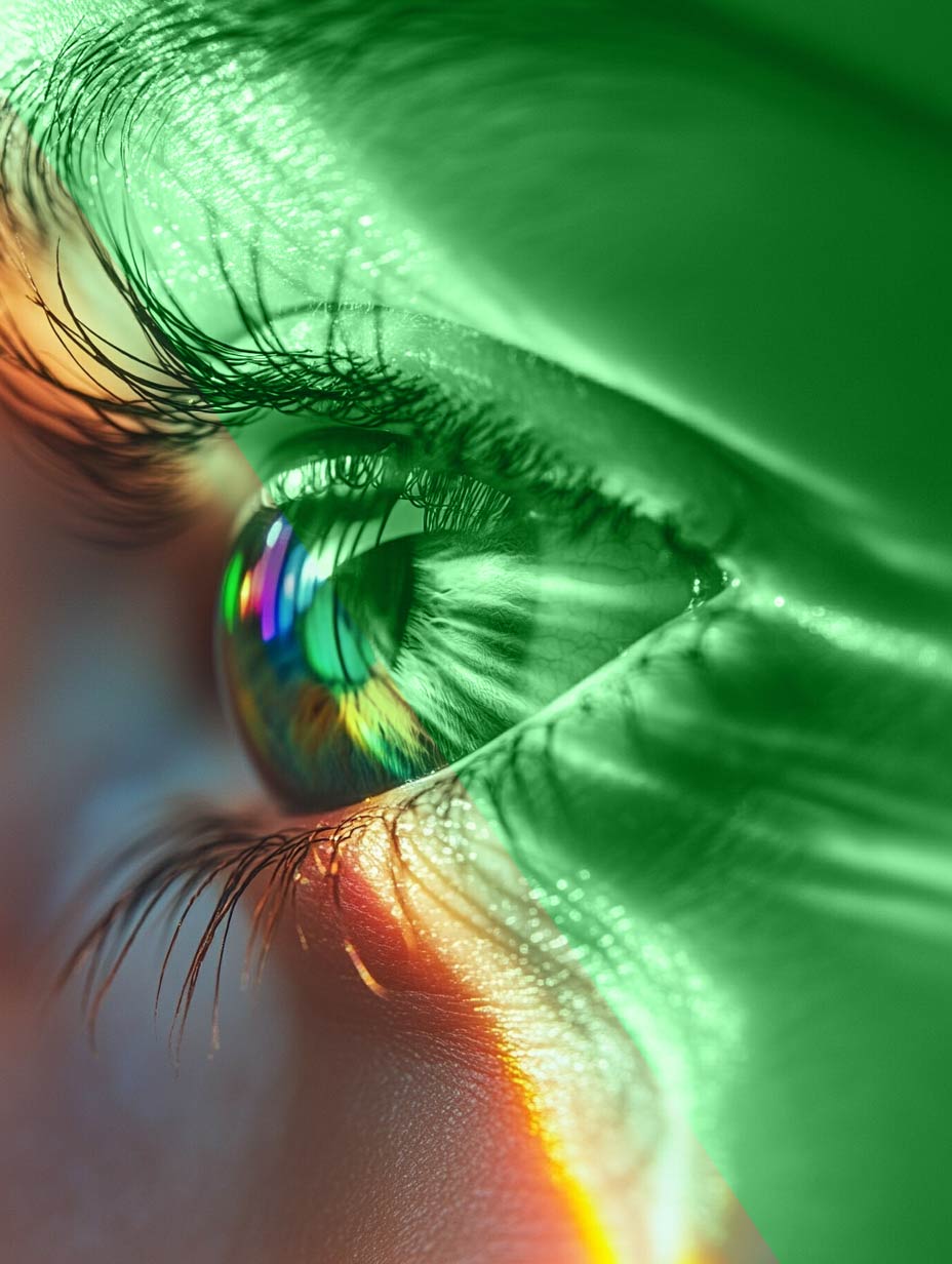 All colors of the visible light spectrum are filtered to a narrow band of green light.