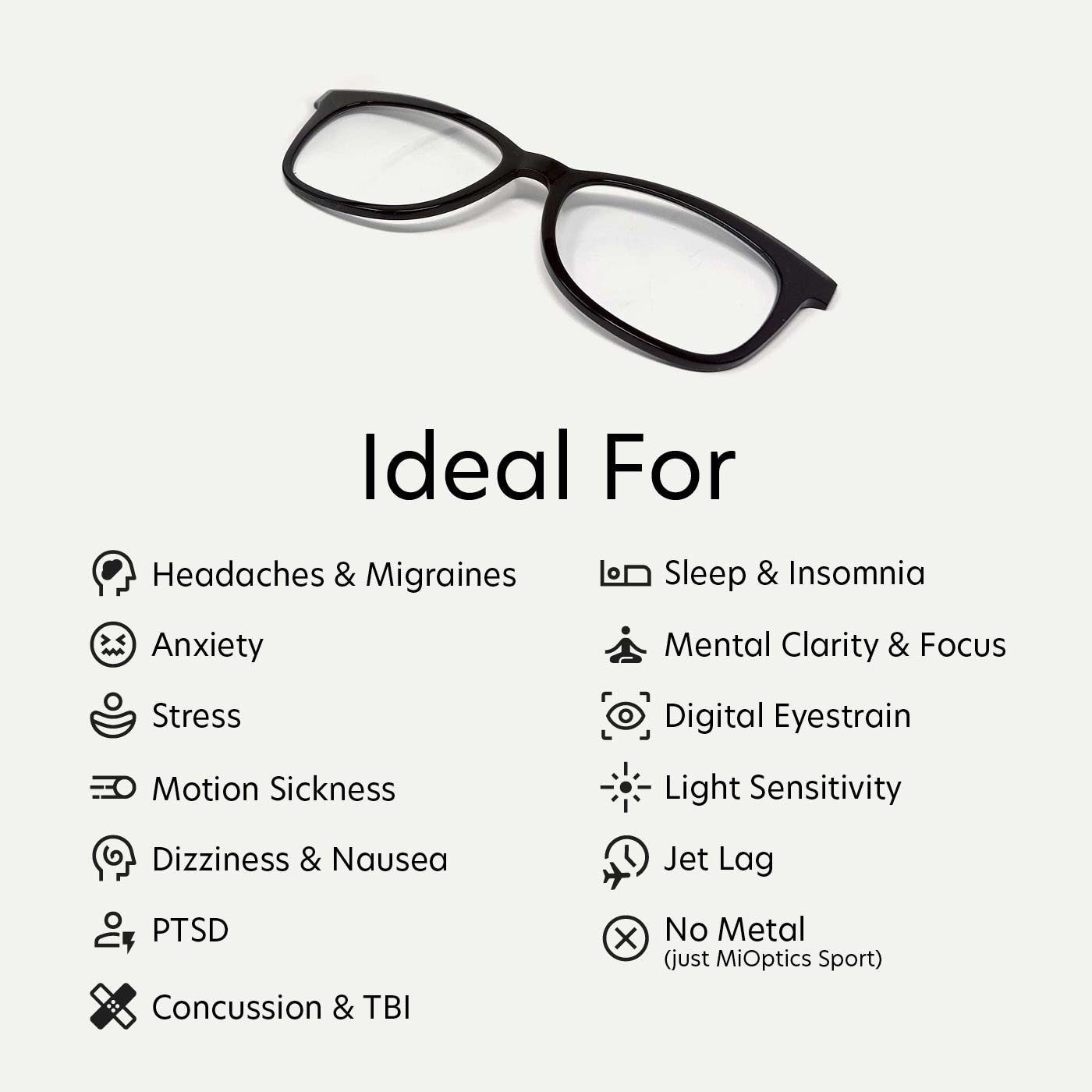 A graphic showing the use cases for the computer vision clip-on lenses for the MiOptics Sport Plus and MiClip.