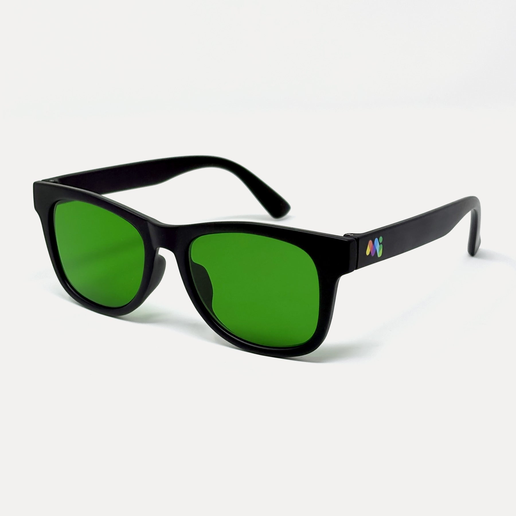 MiOptics Sport - narrow band green light filtering glasses with a black frame.