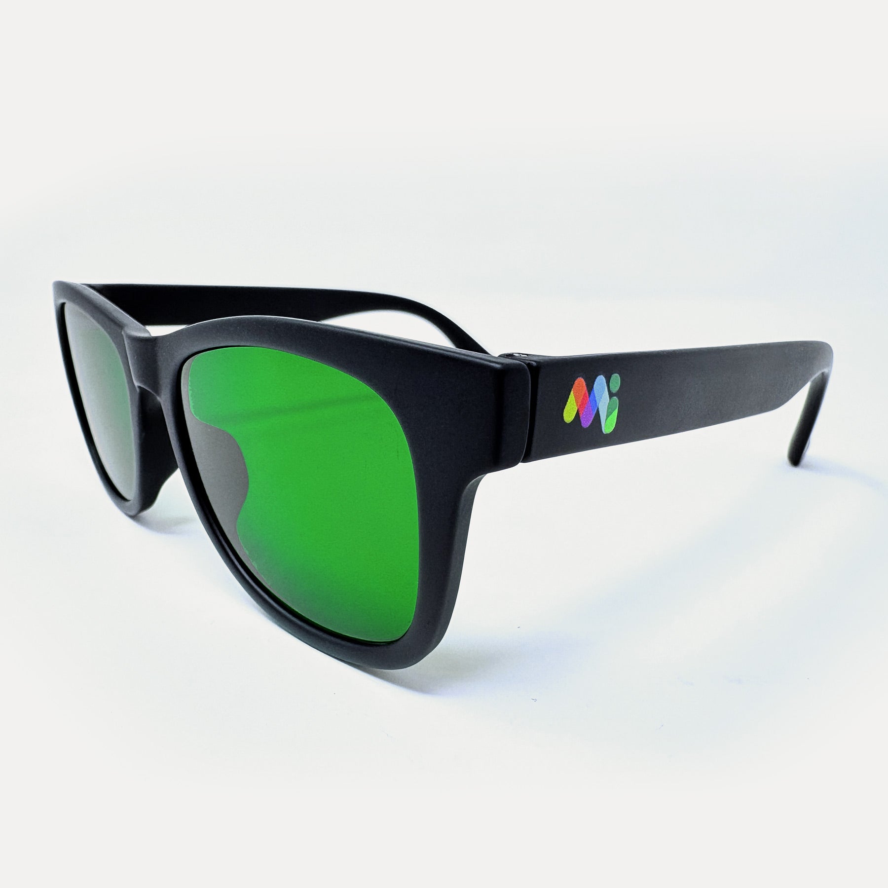 MiOptics Sport nbGL glasses from the side, showing a vibrant MiOptics logo.