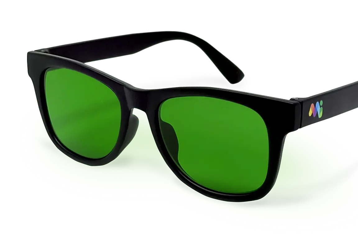 MiOptics Lab glasses that filter narrow band green light.
