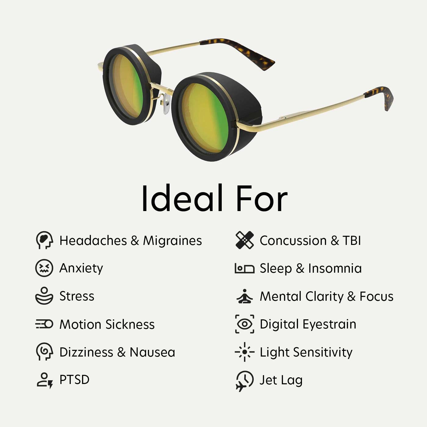 A graphic showing the use cases for the MiOptics Preceise true nbGL glasses.