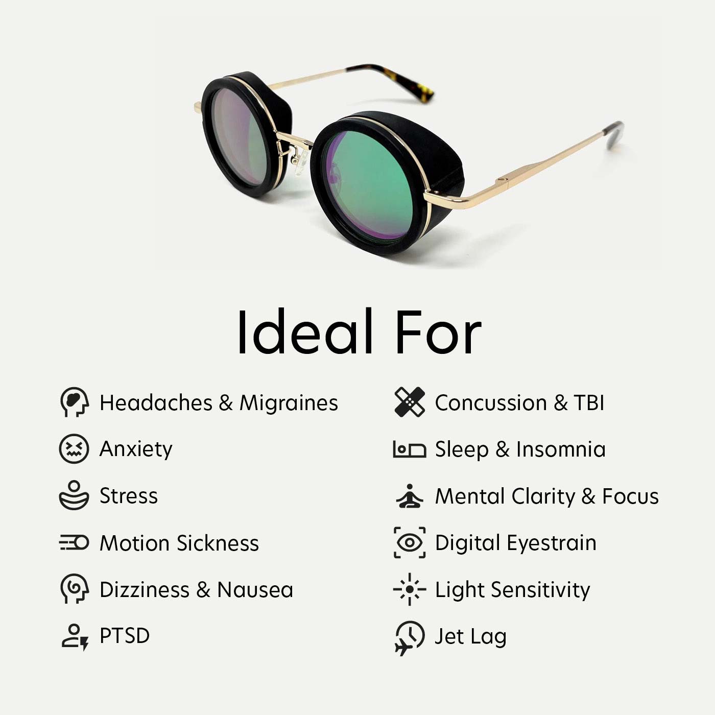 A graphic showing the use cases for the MiOptics Pro nbGL glasses.