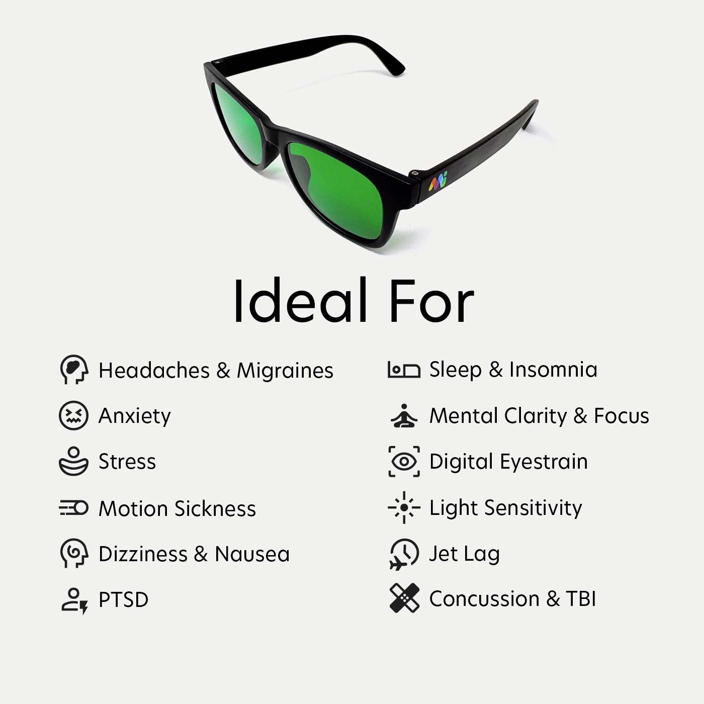 A graphic showing the use cases for the MiOptics Sport Plus nbGL glasses.